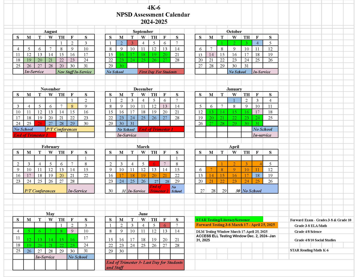 7th-12th grade assessment calendar